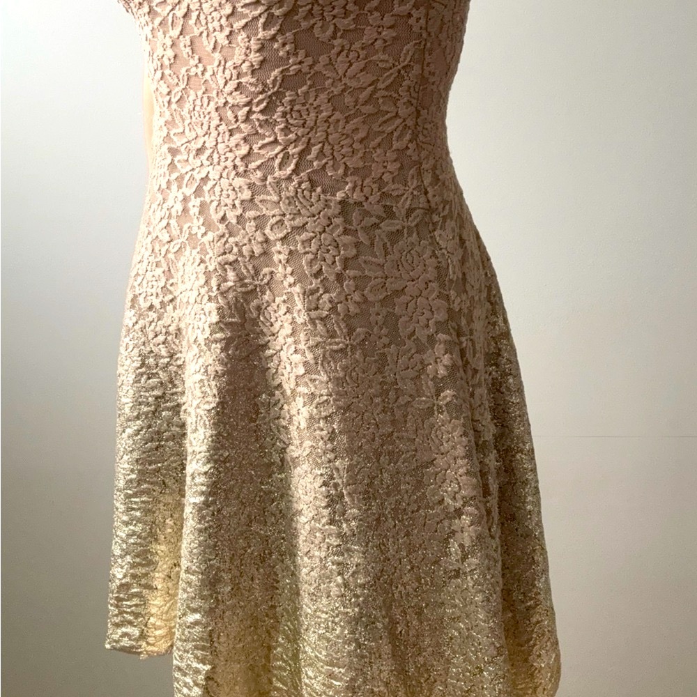 Free People Tan Lace to Gold Ombré Mini Dress